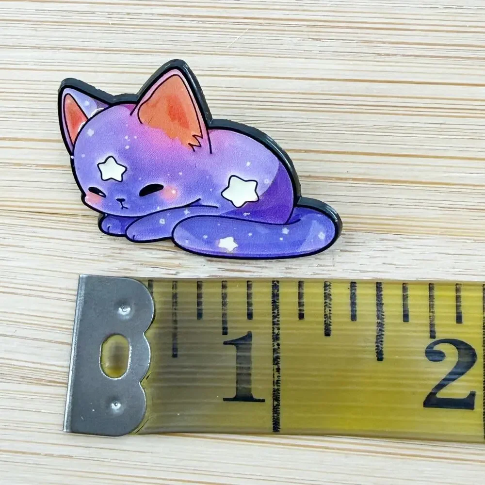 Purple Kawaii Rainbow Galaxy Sleeping Cat Enamel Pin